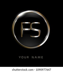 FS initial letters with circle elegant logo golden silver black background