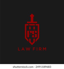 FS monograma inicial para bufete de abogados con Imagen de espada y escudo logo