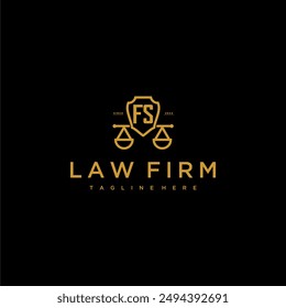 FS monograma inicial para el logotipo de la firma de abogados con escalas y escudo de Imagen de lujo