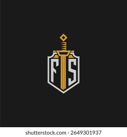 Monograma inicial FS para imagem em estilo escudo e espada