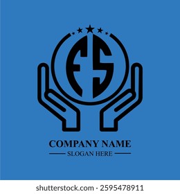 FS initials held within hands, symbolizing trust and protection. The circle represents unity, while stars highlight excellence and ambition.