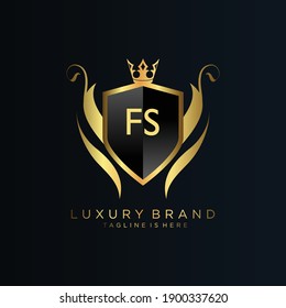 Carta FS Inicial con plantilla real.elegante con el logotipo de corona vectorial, Ilustración vectorial con logotipo de letras creativas.