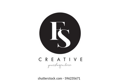 FS Letter Logo Design with Black Circle and Serif Font Vector Illustration.