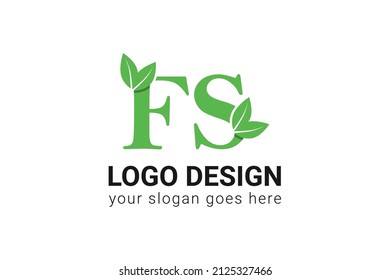FS letters eco logo with leaf. Vector typeface for nature posters, eco friendly emblem, vegan identity, herbal and botanical cards etc. Ecology FS letters logo with green leaf.