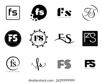 FS logo company template. Letter f and s logotype. Set different classic serif lettering and modern bold text with design elements. Initial font typography. Collection trendy business identity.