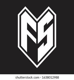 FS Logo monogram with emblem line style isolated on black background