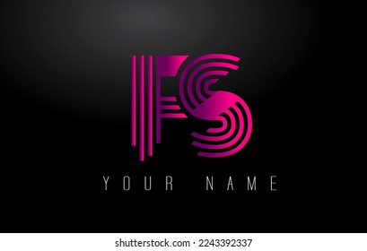 FS Magenta Lines Letter Logo. Creative Line Letters Design Vector Template.