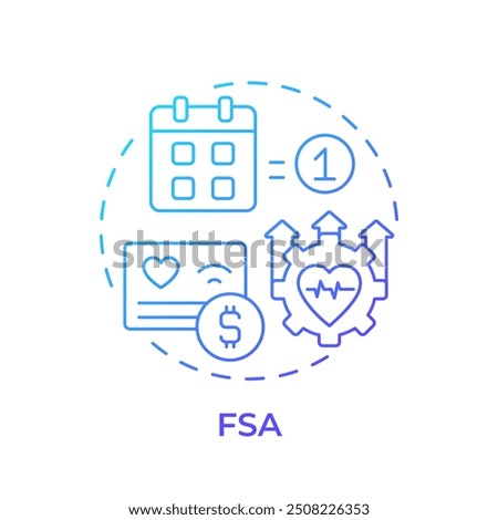 FSA blue gradient concept icon. Flexible spending account. Medical services expenses and savings. Round shape line illustration. Abstract idea. Graphic design. Easy to use in brochure