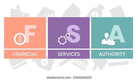FSA - Financial Services Authority acronym, business concept. Vector infographic illustration for presentations, sites, reports, banners