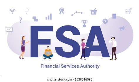 fsa financial services authority concept with big word or text and team people with modern flat style - vector