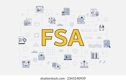 fsa flexible spending account concept with icon set with big word or text on center