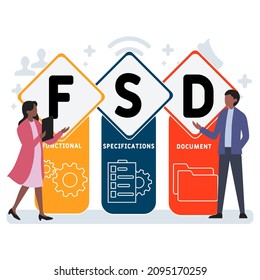 FSD - Functional Specifications Document acronym. business concept background.  vector illustration concept with keywords and icons. lettering illustration with icons for web banner, flyer, landing