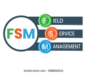 FSM - Field Service Management acronym. business concept background. vector illustration concept with keywords and icons. lettering illustration with icons for web banner, flyer, landing page