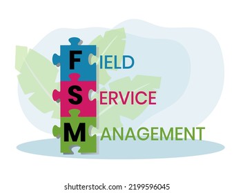 FSM - Field Service Management acronym. business concept background. vector illustration concept with keywords and icons. lettering illustration with icons for web banner, flyer, landing page
