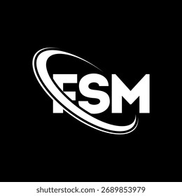 Logótipo FSM. Carta FSM. Design do logotipo da letra FSM. Logótipo inicial FSM ligado ao círculo e ao monograma em maiúsculas. FSM-tipografia para tecnologia, negócios e marca imobiliária.