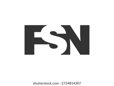Projeto do logotipo da FSN. Letra inicial F S N estilo de fonte em negrito para start-ups de tecnologia, consultoria, marca corporativa. Nome criativo da empresa, manchetes identidade tipográfica, logotipo moderno. Ilustração vetorial.
