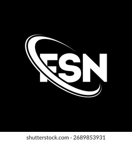 logotipo FSN. Carta FSN. Projeto do logotipo da carta da FSN. Logotipo inicial da FSN ligado ao círculo e ao monograma em maiúsculas. Tipografia FSN para tecnologia, negócios e marca imobiliária.