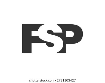Design do logotipo do FSP. Letra inicial F S P estilo de fonte em negrito para start-ups de tecnologia, consultoria, marca corporativa. Nome criativo da empresa, manchetes identidade tipográfica, logotipo moderno. Ilustração vetorial.