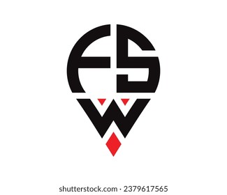 FSW letter location shape logo design. FSW letter location logo simple design.