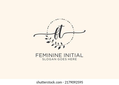 FT beauty monogram and elegant logo design handwriting logo of initial signature, wedding, fashion, floral and botanical with creative template.
