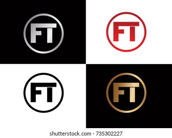 FT Circle Letter Logo Design with RED GOLD BLACK Silver Vector Illustration
