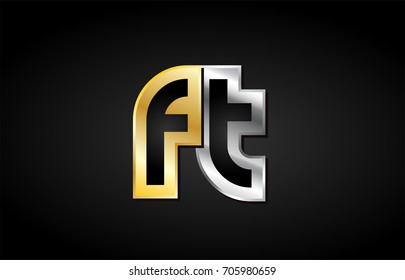 FT F T gold golden silver alphabet letter metal metallic grey black white background combination join joined together logo vector creative company identity icon design template modern