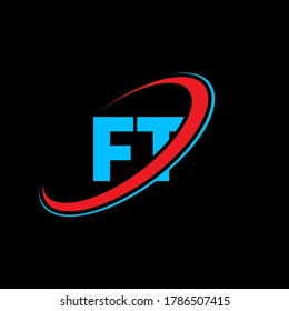 FT F T letter logo design. Initial letter FT linked circle uppercase monogram logo red and blue. FT logo, F T design. ft, f t