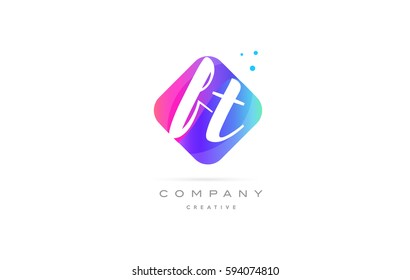 ft f t  pink blue rhombus abstract 3d alphabet company letter text logo hand writting written design vector icon template 