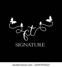 FT Handwritten initial letter, FT simple signature vector logo with butterfly shape variation, beauty, photography letter logo design. F T