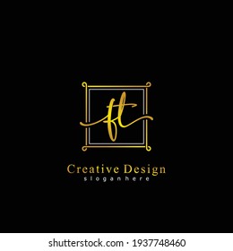 FT  Initial calligraphy handwritten logo. Handwritten alphabet in the logo template. Letters and Alphabet for signature, wedding, fashion, floral and botanical logo design 