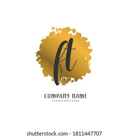 FT Initial handwriting and signature logo design with circle. Beautiful design handwritten logo for fashion, team, wedding, luxury logo.