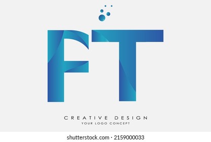 FT Initial Letters Logo Design mit überlappenden verbundenen Falten blauen Farben.