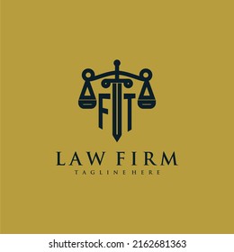 FT initial monogram for lawfirm logo with sword and scale