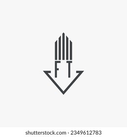 Indicaciones del material del logotipo inmobiliario de FT. vector de logotipo