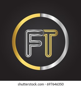 FT Letter logo in a circle. gold and silver colored. Vector design template elements for your business or company identity.