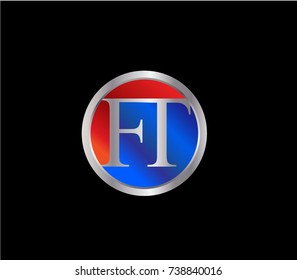 FT Letter logo Design in a circle. Blue and silver colored