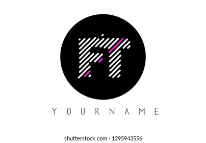FT Letter Logo Design with White Lines and Black Circle Vector Illustration