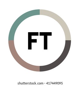 FT letters, four colors in abstract background logo, design identity in circle, alphabet letter