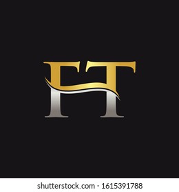 FT Logo Design Gold Red With Black Background. Abstract Letter FT Vector Illustration