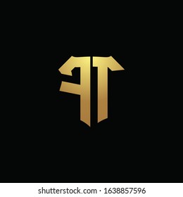 FT logo monogram with gold colors and shield shape design template
