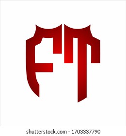 FT Logo Shield style Monogram design template with red colors on white background