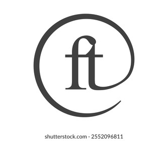 FT logo from two letter with circle shape email sign style. F and T round logotype of business company for brand identity.