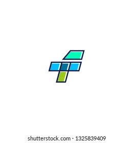 FT TF  letter geometric logo line art vector icon illustration
