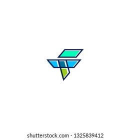 FT TF  letter geometric logo line art vector icon illustration