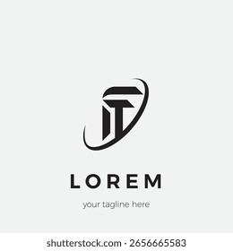 Logotipo del icono de la letra del alfabeto del Vector del FT con la decoración de la línea de la elipse