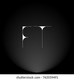 FT White thin minimalist LOGO Design with Highlight on Black Background.