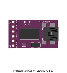 FTDI Basic Programmer circuit board vector illustration, offering graphic designers a visual representation of the FTDI Basic Programmer module