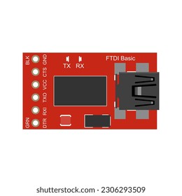 FTDI Basic Programmer module vector illustration, widely used for programming and communication with microcontrollers, making it a valuable tool for development and prototyping projects