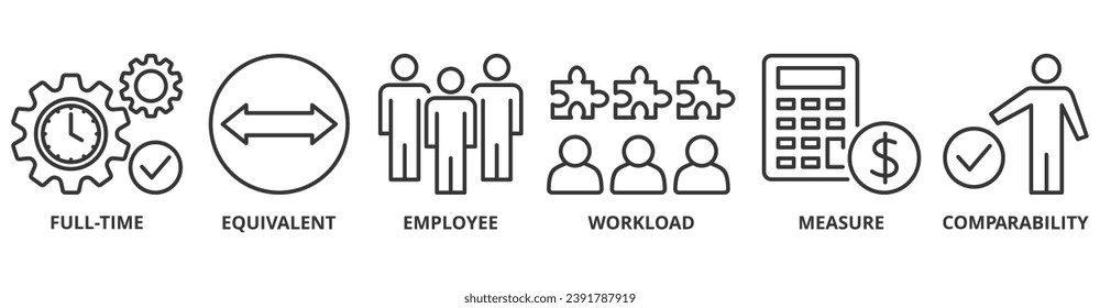 FTE banner web icon vector illustration concept of full time equivalent with icon of full-time, equivalent, employee, workload, measure and comparability