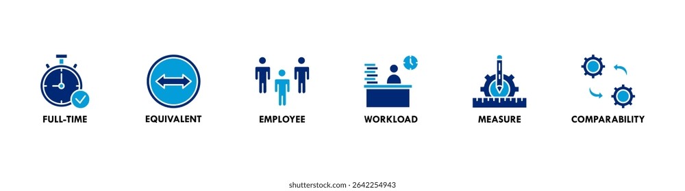 Fte banner web icon vector illustration concept of full time equivalent with icon of full-time, equivalent, employee, workload, measure and comparability